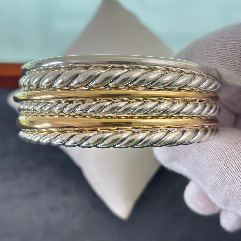 David Yurman 925 & 18k Gold Six Row Pure Form Bracelet-Small